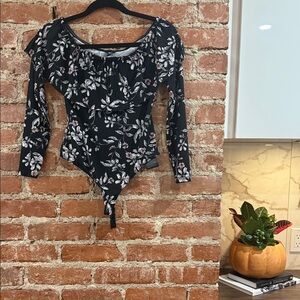 Guess Black and White Floral Bodysuit